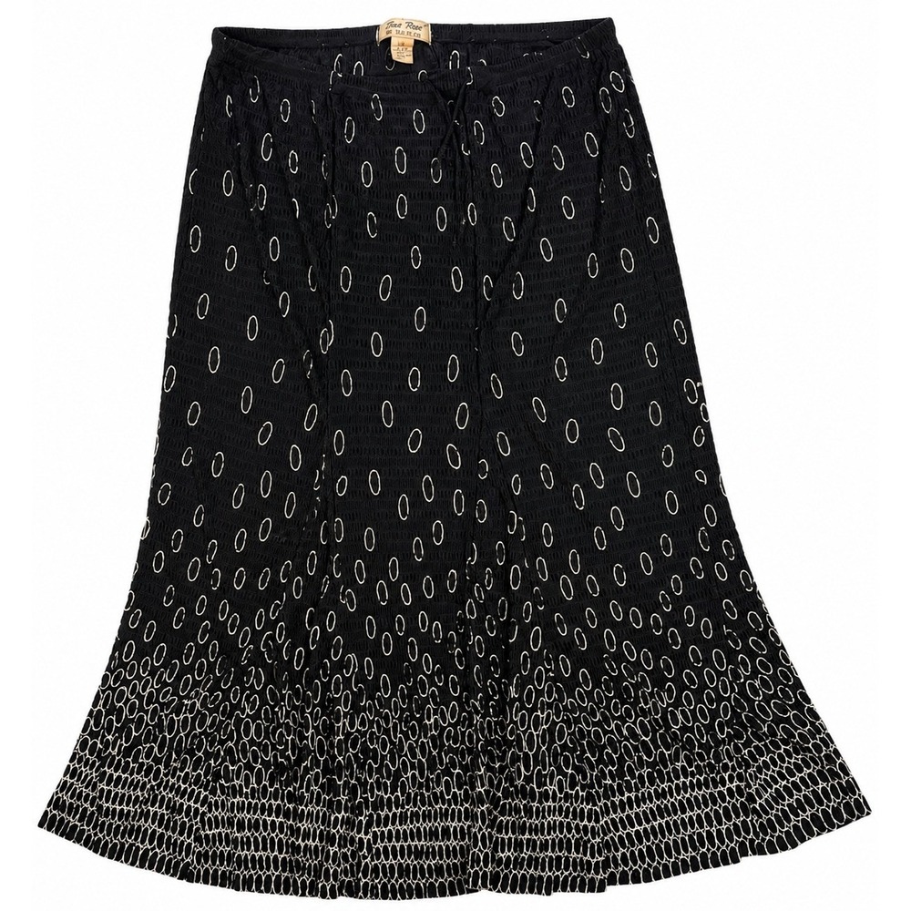 Pleat Pleat by Rafael Black White Oval Print Plisse Midi Skirt Womens Large L